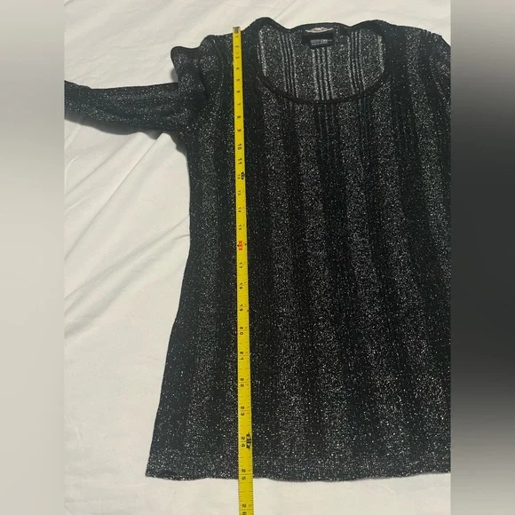 Harley-Davidson Women”s  Black & Silver Metallic LS Stretch Top Blouse Size XL - Picture 11 of 12